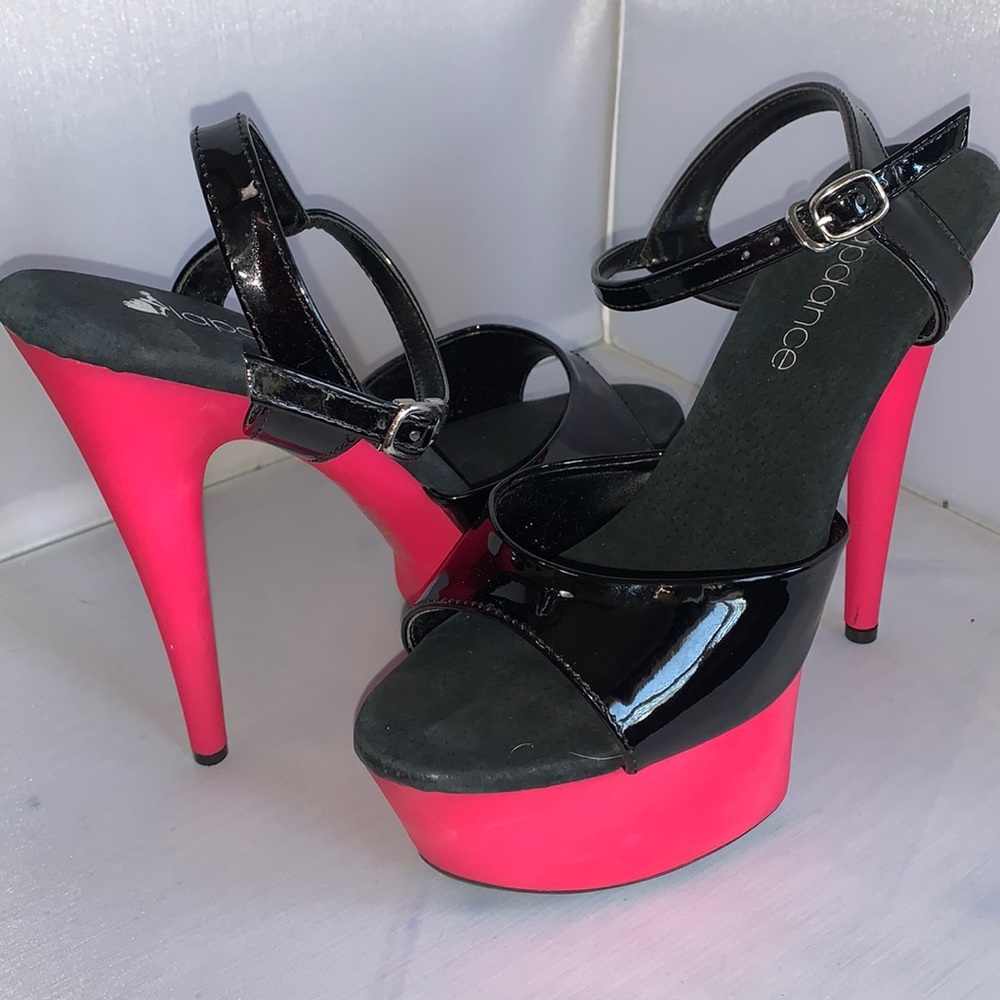 Neon pink platform heels
